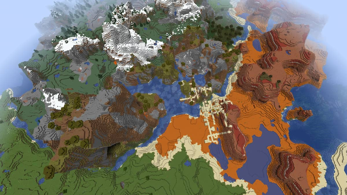 A Minecraft seed with every biome in one small area