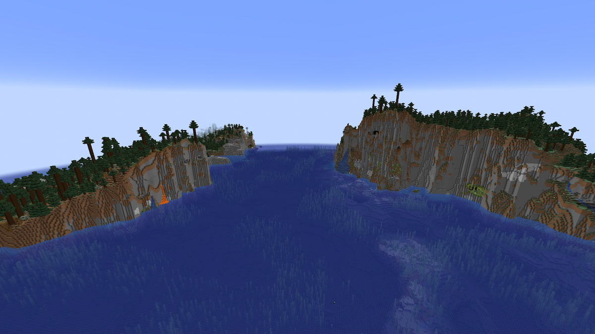 A set of tall Taiga islands in Minecraft