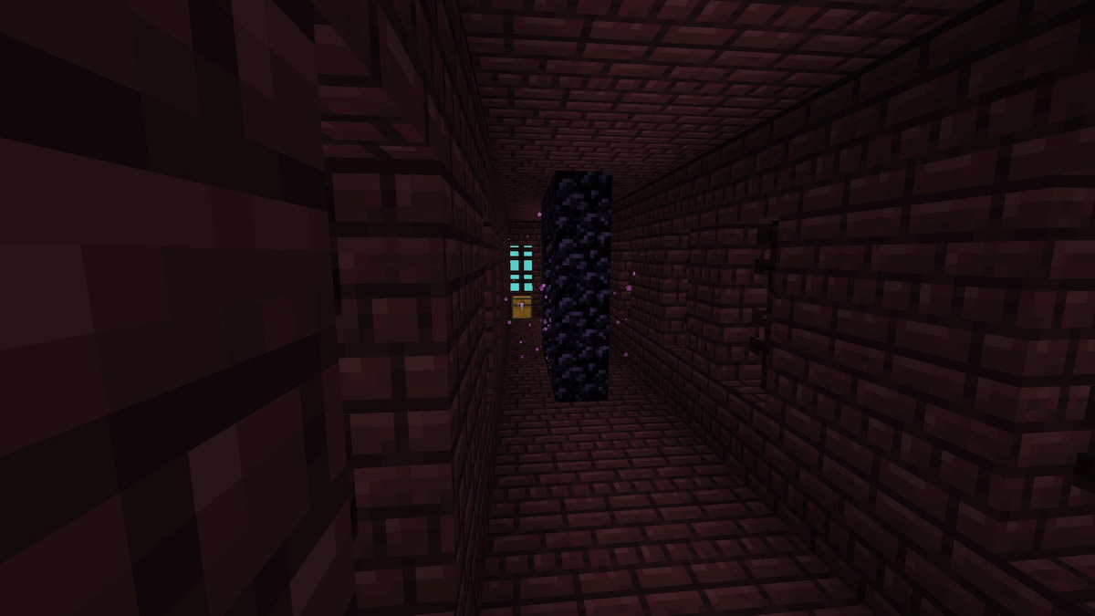 A nether portal teleporting you into a Nether Fortress in Minecraft