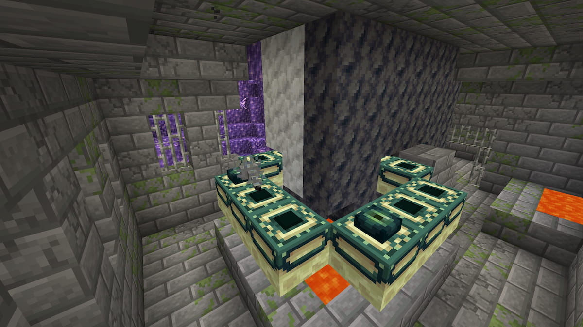 An amethyst geode in a Minecraft Stronghold