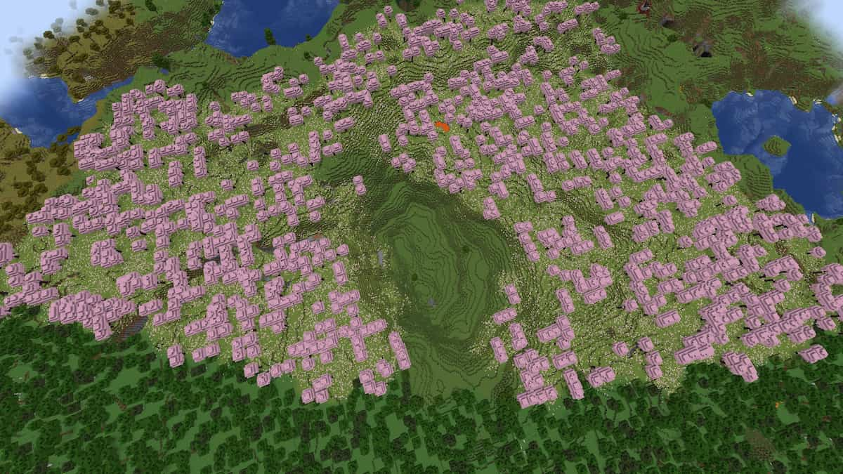 A giant Minecraft Cherry Grove biome