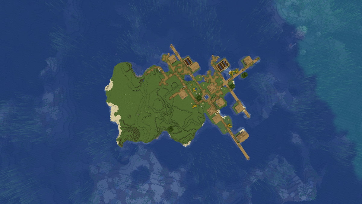 A small Plains Village on an island in Minecraft