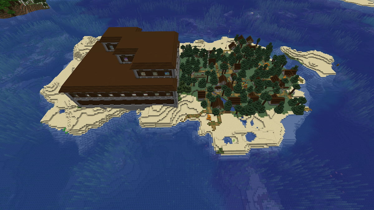 A Woodland Mansion and a Taiga Village on a Minecraft island