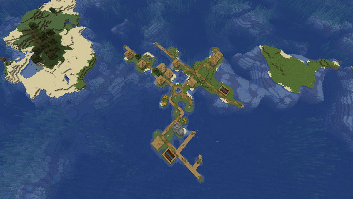 A Minecraft village floating in the ocean