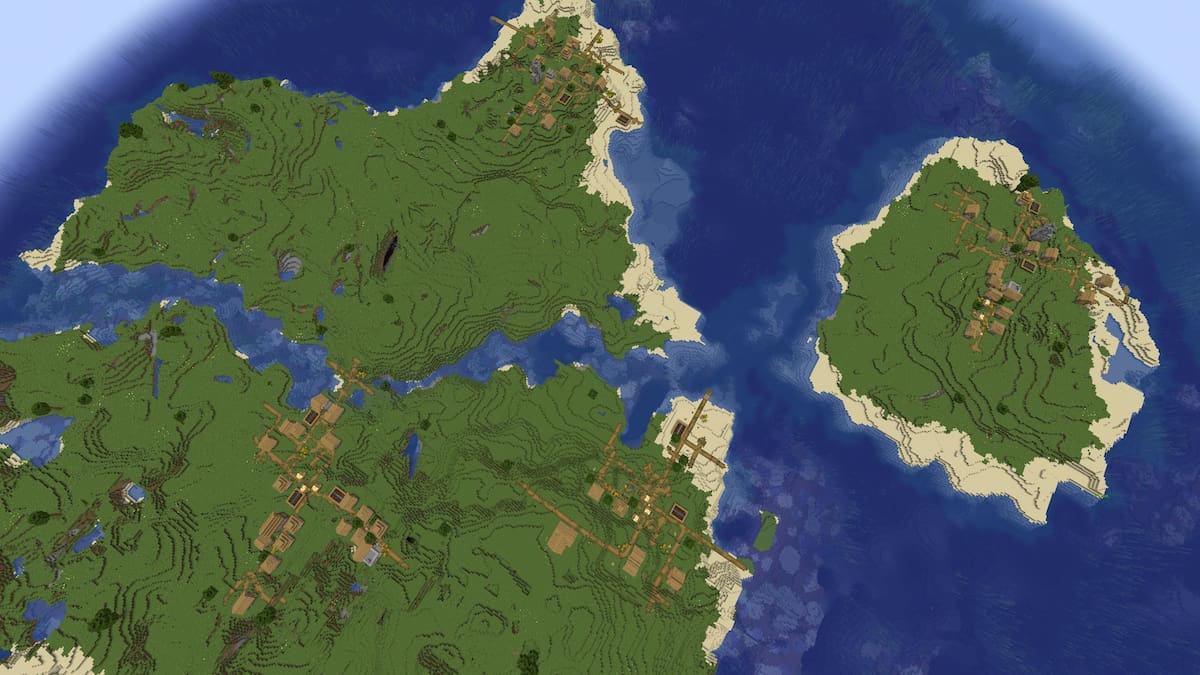 Four Plains Villages on an island in Minecraft