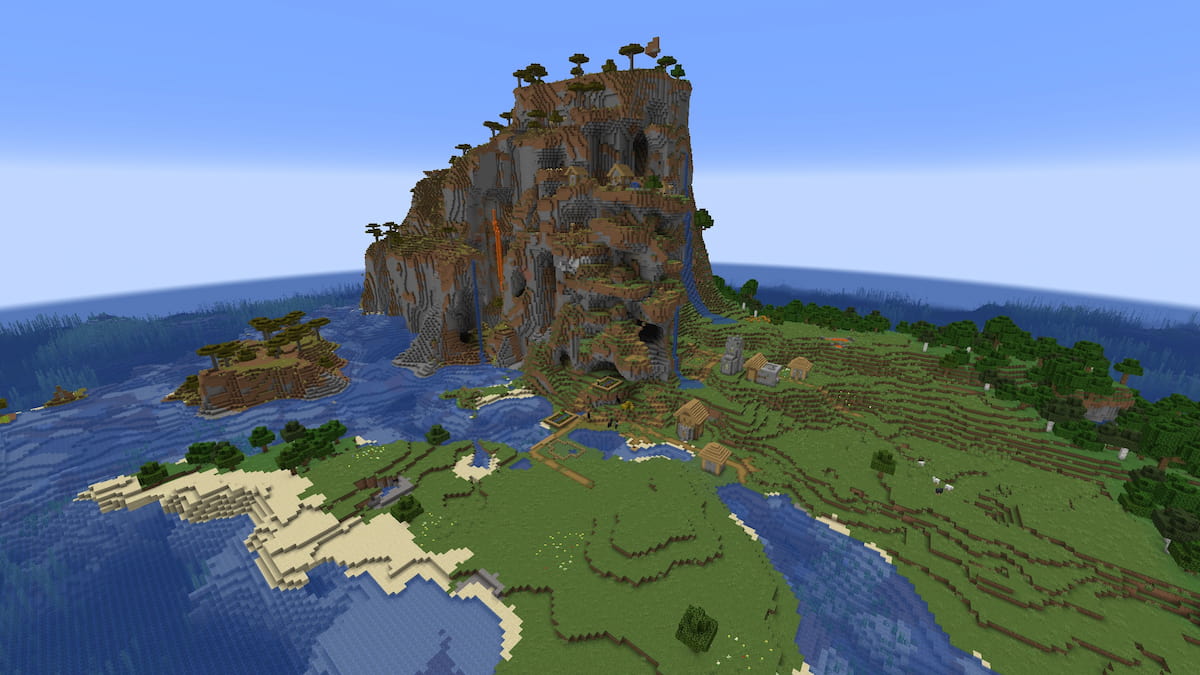 A Windswept Savanna island with a Plains Village in Minecraft