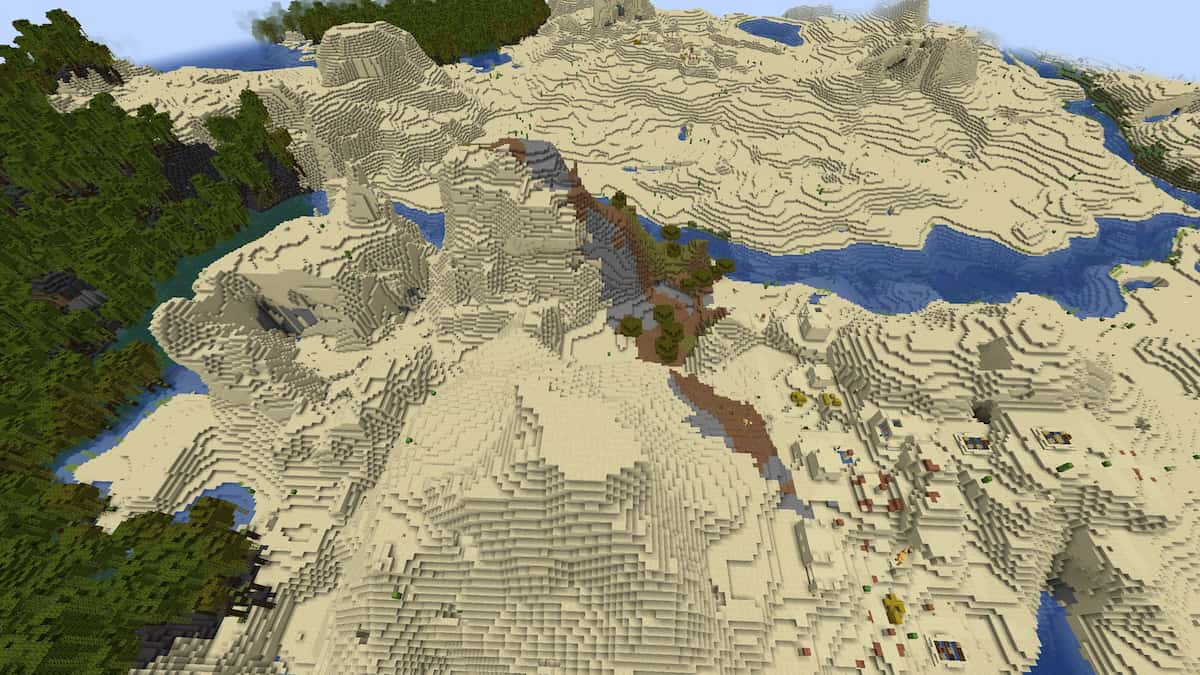 Two Desert Villages near a Mangrove Swamp in Minecraft