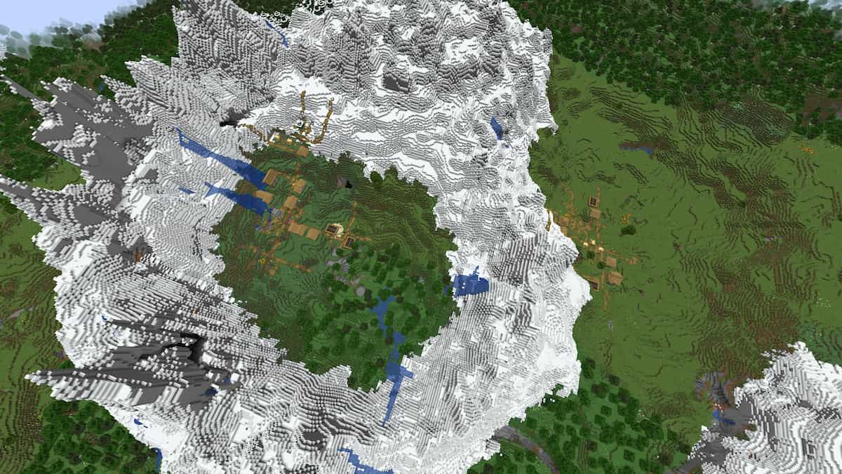 Two Plains Villages on a Minecraft mountain