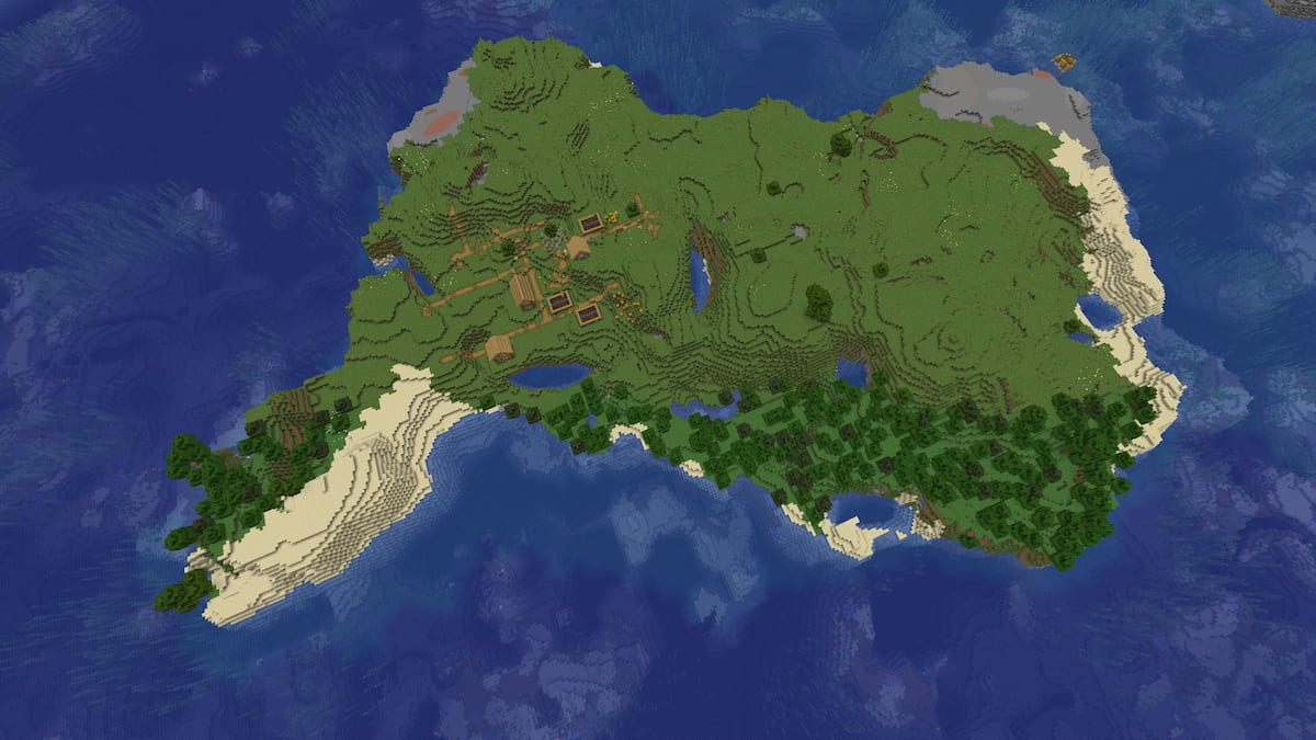 A Minecraft island with a small Plains Village