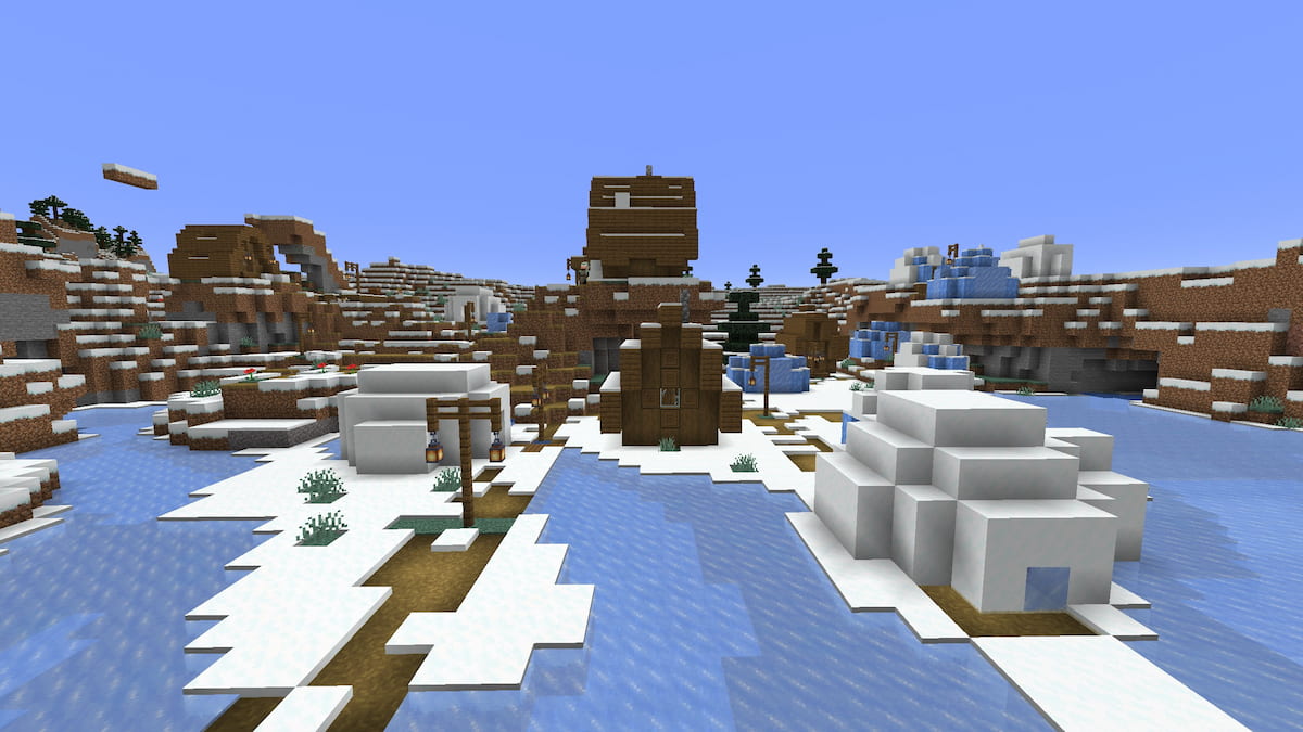 A Minecraft Snowy Village with an igloo with a basement