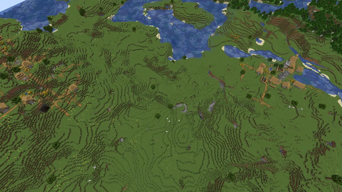 A Minecraft seed with two Plains Villages at Spawn