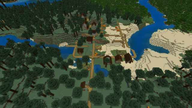 A Minecraft Taiga Village on a beach