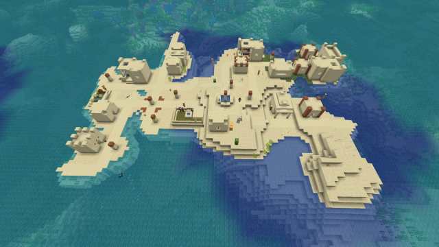 A small Minecraft Desert Village in the middle of the ocean