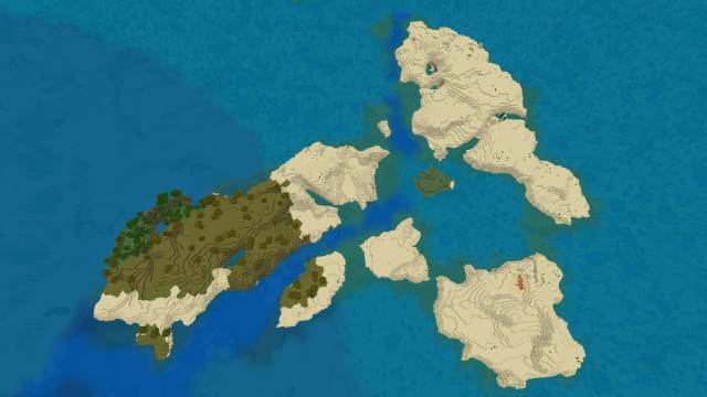 A set of Desert and Savanna islands in a Minecraft Coral Reef