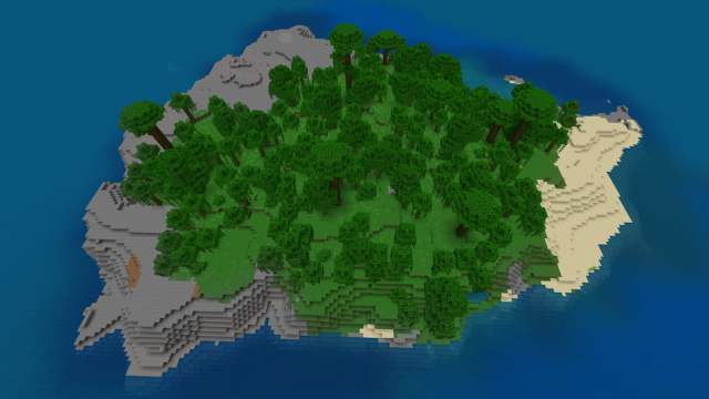 A small Jungle island with a set of Trail Ruins in Minecraft