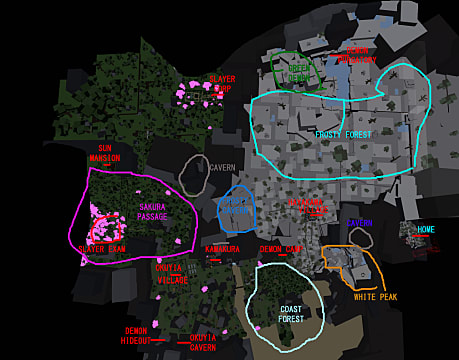 Demonfall Map with all of the key locations and trainers